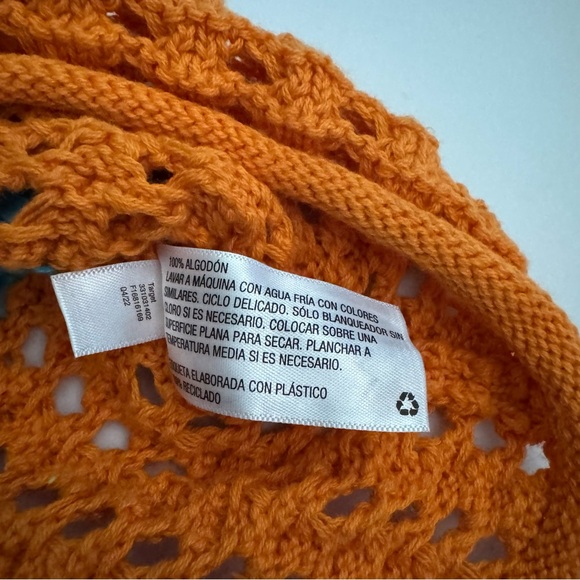 NWOT Wild Fable open crochet neon square neck pullover sweater, flared sleeves - Picture 4 of 5